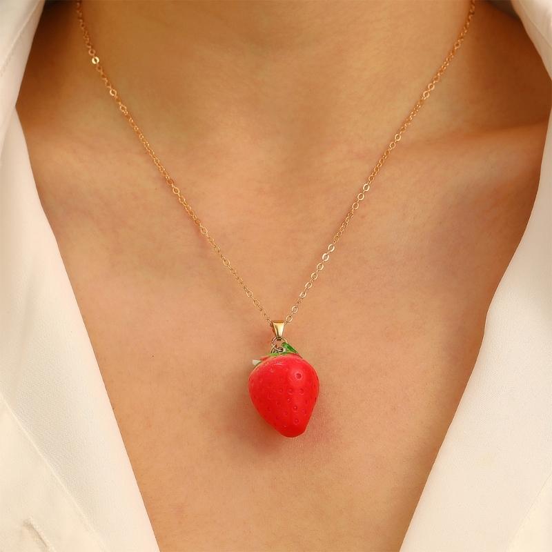 Strawberry/Peach Pendant Necklace Trendy Women Accessory Fruit Chain Jewelry Perfect for Casual and Special Occasion