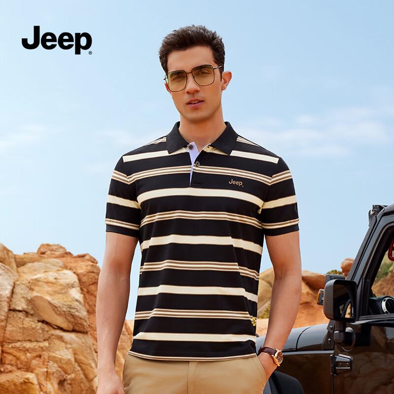 JEEP Men s Summer Striped Business Casual Polo Shirt L