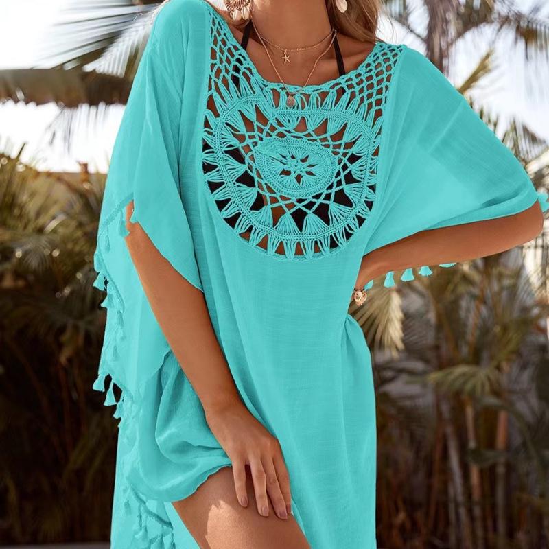 2021 Plus Size Off-Shoulder Tassel Cutout Beach Cover-up