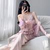 1011 new silk pajamas women's court style suspenders long-sleeved trousers sweet three-piece set can be worn outside loungewear