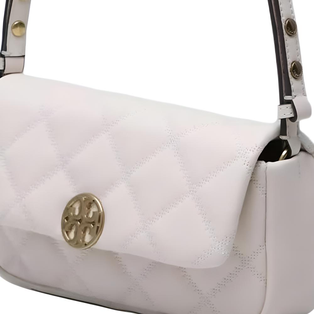 Tory Burch Metal Micro Logo Diamond Pattern Lambskin Crossbody Shoulder Bag Women Bags White 158137-100