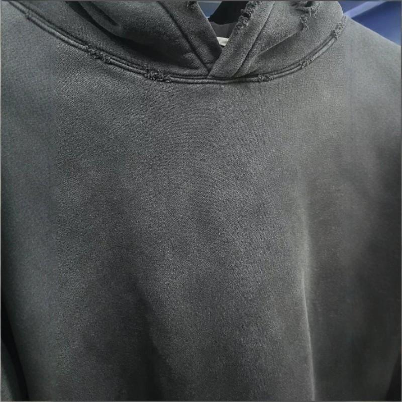 Unisex Oversized Distressed Washed Cotton Hoodie With Retro Letter Print Streetwear