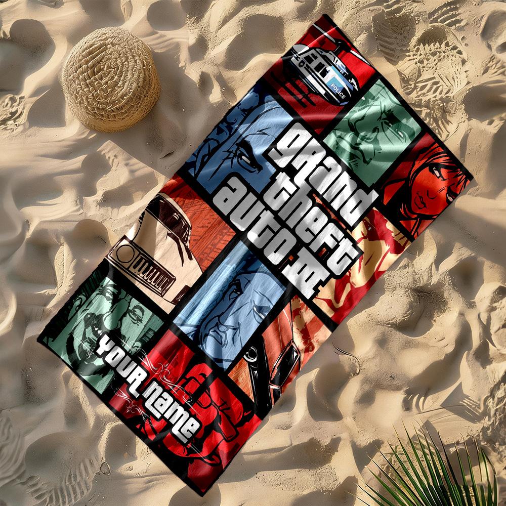 Gta Customize Text Beach Towel Quick-Dry Soft Microfiber For Beach Bathroom Outdoor Swimming Pool Camping Picnic Yoga Diving Vacation Accessories