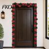 High-density Fabric Leaves Artificial Maple Leaf Garland, Autumn Faux Vine, Black & Red Fall Garland Hanging Vine for Fireplace Front Door