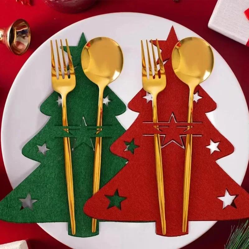 Christmas Cutlery Holders Xmas Tree Shaped Tableware Holder Bags Knife Fork Spoon Set Organizer Bag Pockets Home Decor Wholesale