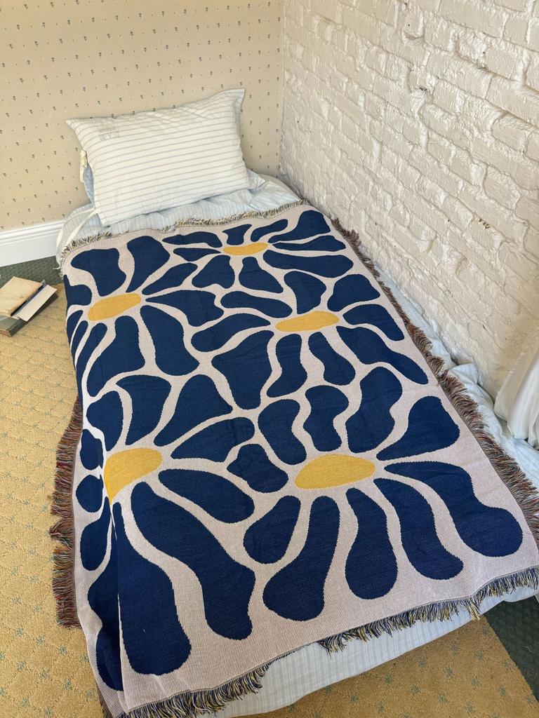 Matisse Abstrakte Gänseblümchen Jacquard Überwurfdecke 160×130cm, 100% Baumwolle Fransen Sofabezug, Handwaschbar Blumendekor Bettdecke