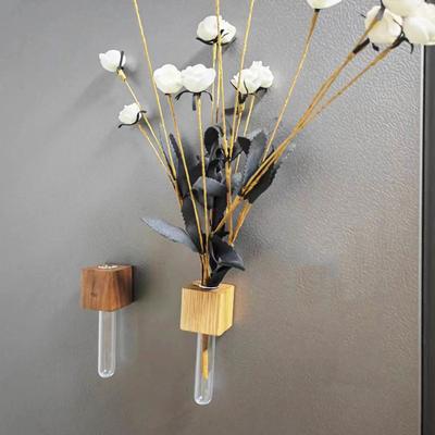 Yousheng Magnetic Refrigerator Vases Magnets Fridge Door Arrange Flower Decor Wood Glass Flower Bud Decor Cube Natural Plant-Based Vase