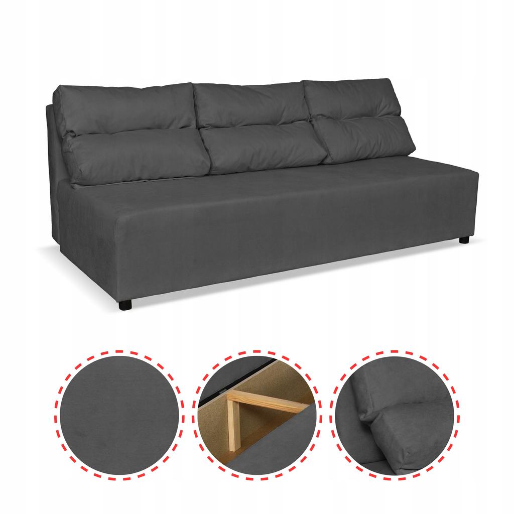 Kanapa sofa KIMO funkcja spania pojemnik Family Meble Hunter c. szary welur