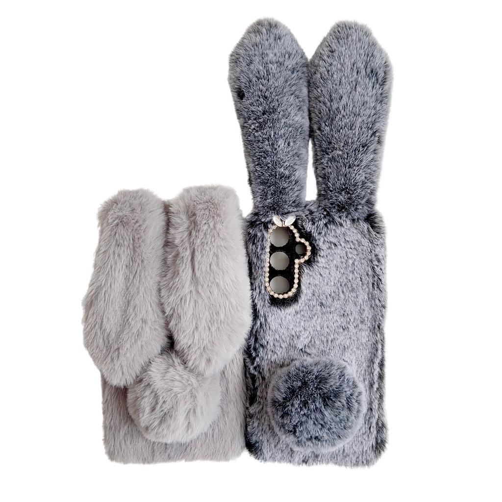Für Samsung Galaxy S25 Hülle Plüsch Niedlicher Hase Winter Flauschig TPU Handyhülle