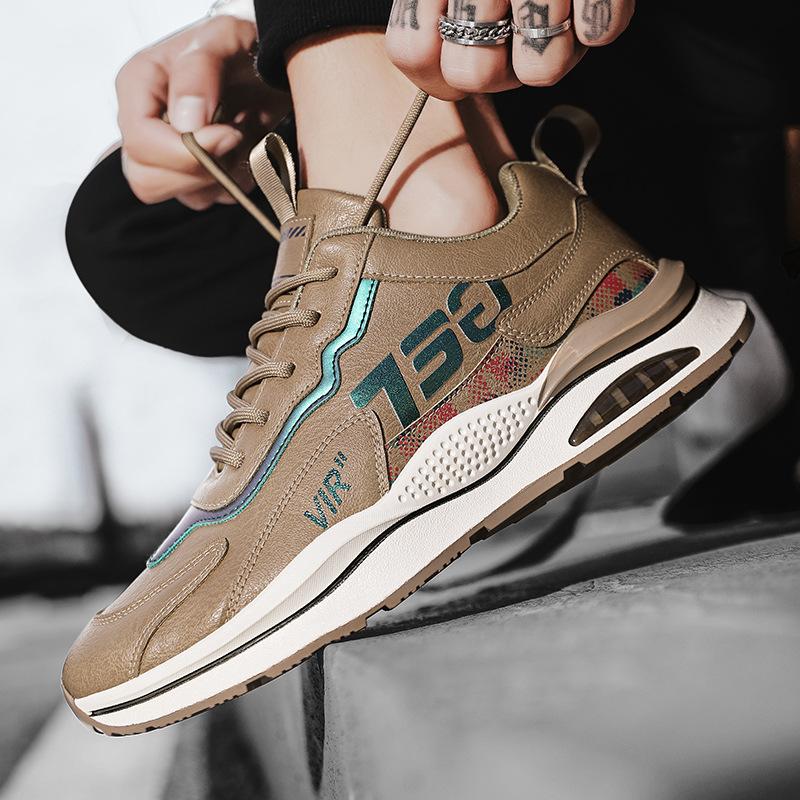 Summer New Men's Shoes Retro Men's Leather Sports Running Shoes Student Casual Waterproof Tooling Dad Shoes