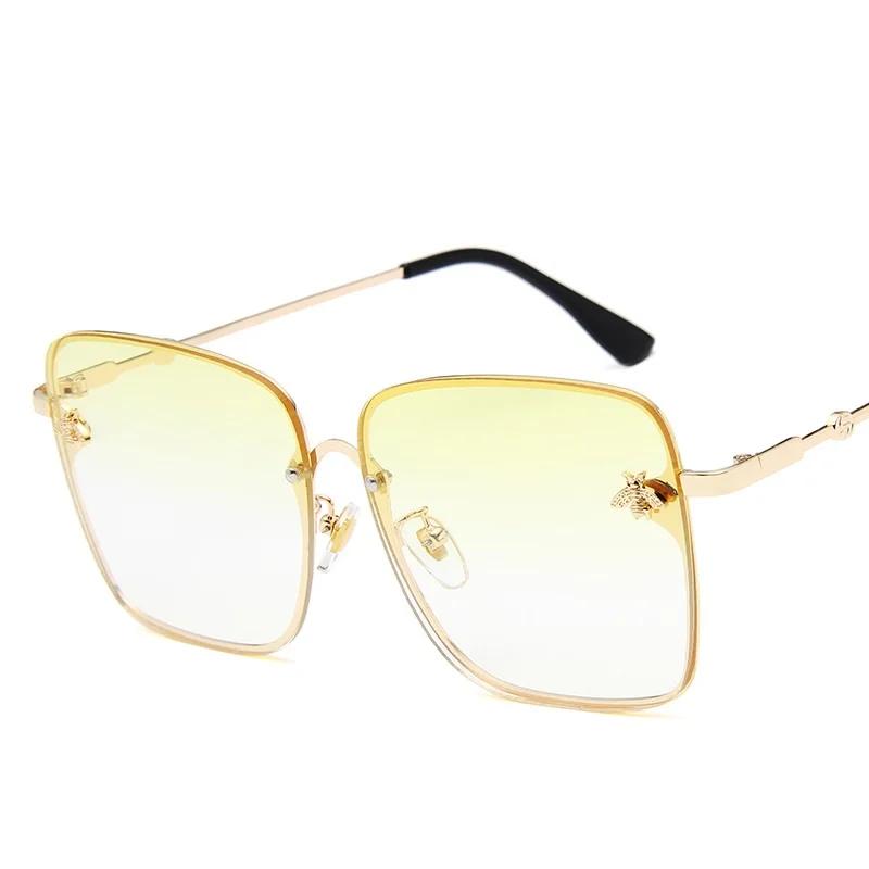New Fashion Oversized Rimless Square Bee Sunglasses UV400 Protection for Women Men Gradient Lens