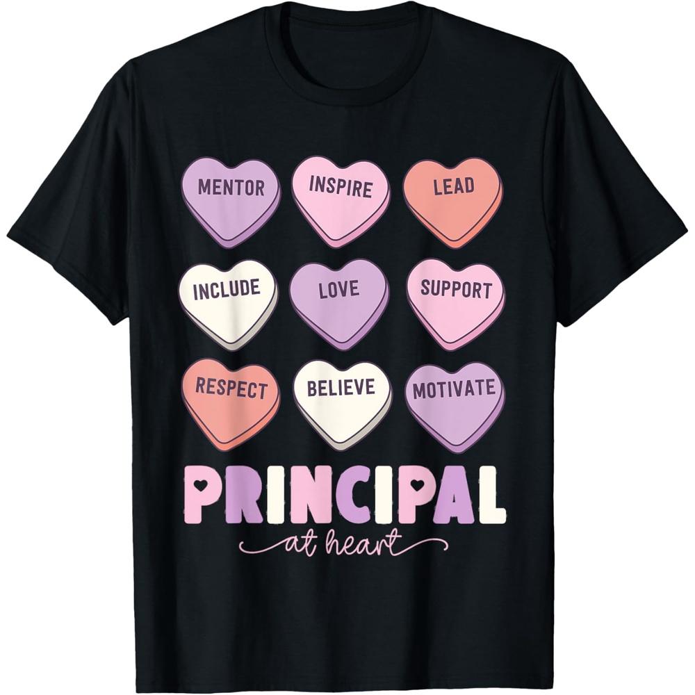 Principal Valentines Day Retro School Conversation Hearts Cotton Men T Shirt XXL чёрный
