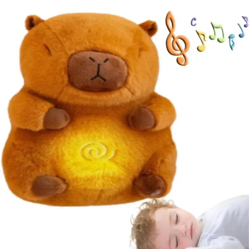 Capybara Plush Soothing Stuffed Animal for Anxiety Adults Kids Sleeping Capybara Plushies with Realistic Breathing Motion Lights
