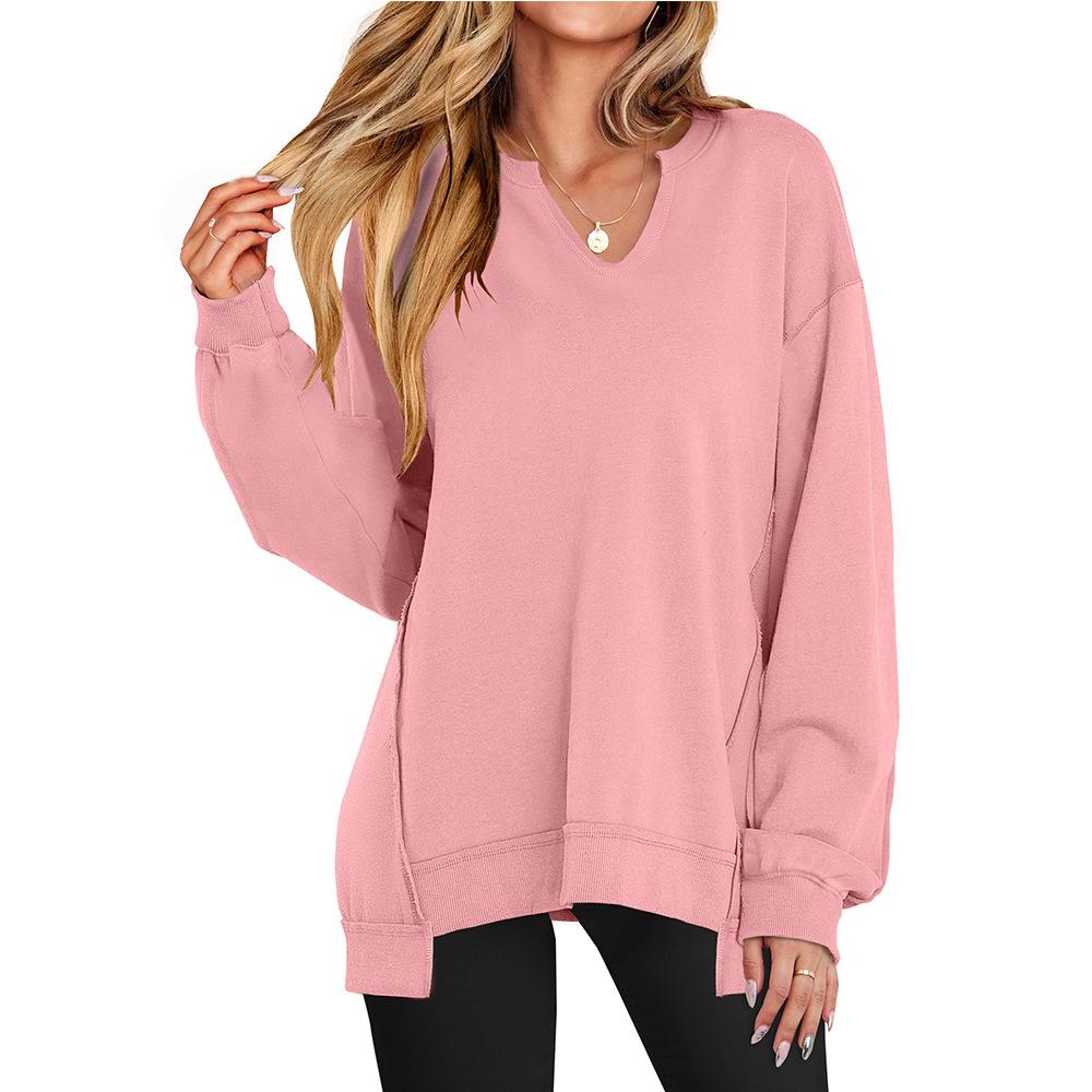 Autumn and Winter Colorful Striped V-neck Loose Sports Women's Hoodies & Sweatshirts