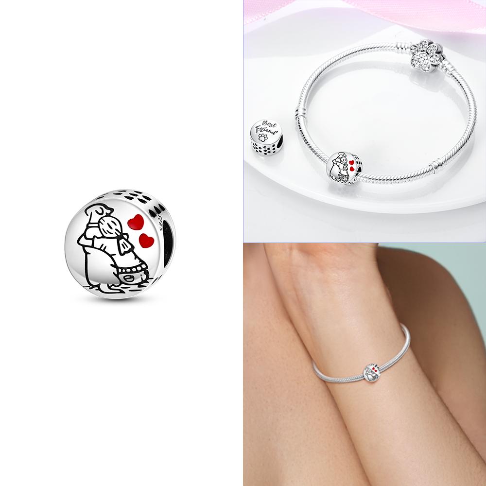 Copper Original Charms Love Heart Dog Cat Paws Pendant Beads Fit Mula Bracelet Diy Jewelry For Women Gift