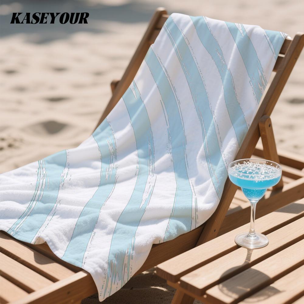 Sky Blue Brushstroke Stripes Compact Travel Beach Towel Super Absorbent Sand Resistant, Microfiber for Swimming Camping Yoga
