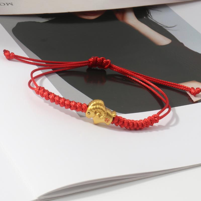 Handmade Red Braided Rope Bracelet With Gold Goat Charm Adjustable Size Perfect For Zodiac Year Gift Daily Wear Lucky Accessory