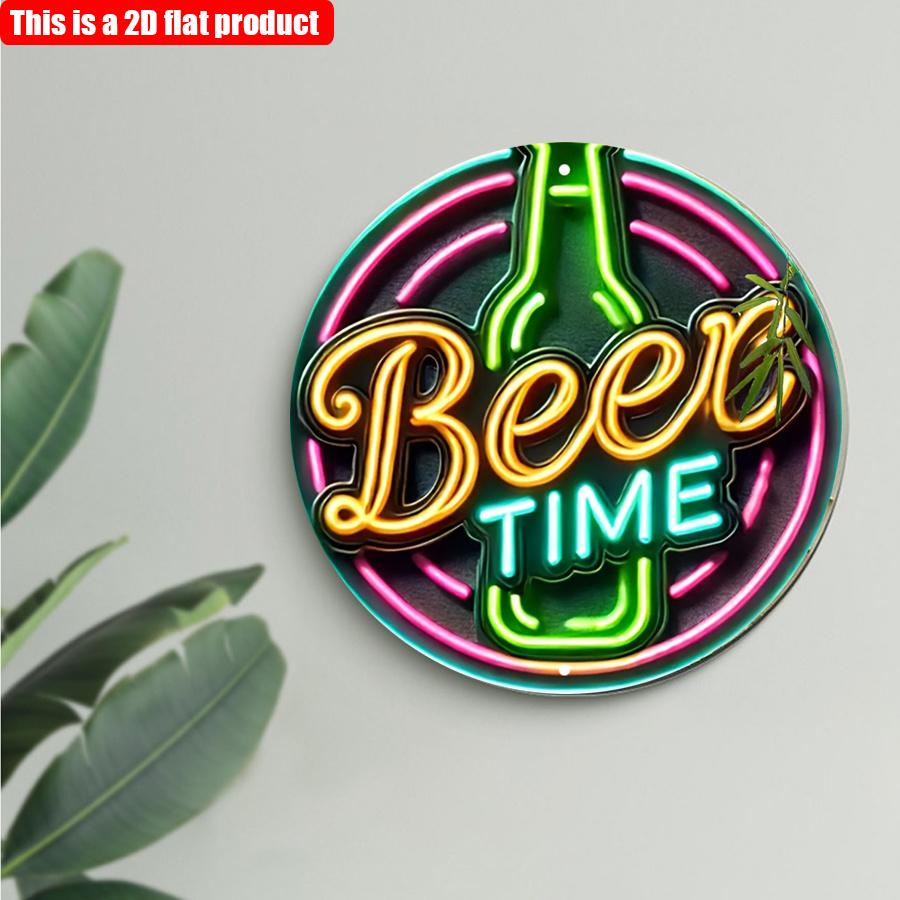 2D Flat 20*20cm1pc Vintage Beer Time Neon Ornament Signage, Good Quality Wall Art Plaque for Bars, Cafes, Bedroom Adorn, Good Quality Housewarming