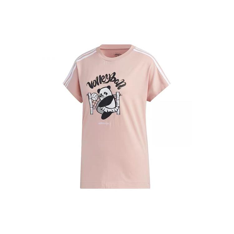 (WMNS) adidas neo Panda Tee Printing Loose Short Sleeve Pink Red Women s GK1562 S