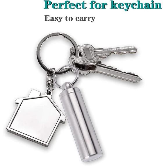 Pill Holder Keychain,Portable Waterproof Single Chamber Stainless Steel Pill Container,Small Pill Box Case for Outdoor Travel Camping - 2 Pack