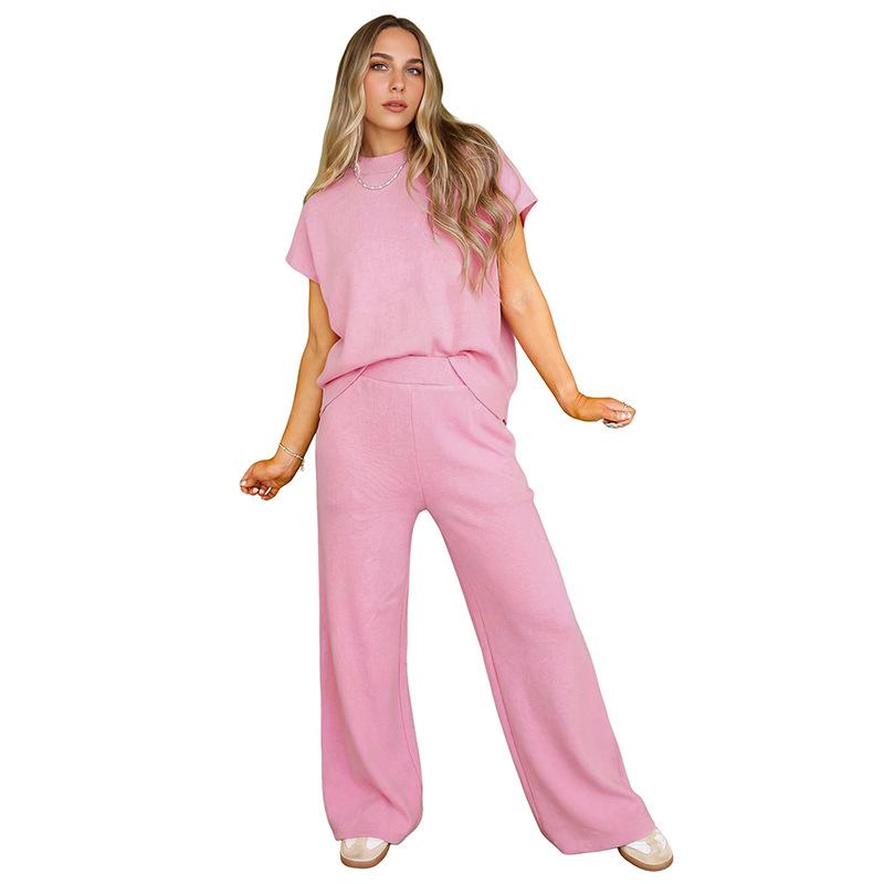 2026 Summer Women s Two-Piece Set: European & American Style, Solid Color, Casual Loose-Fit, Short Sleeve S