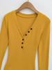Spicy Lazy Girl V-neck Button Long Sleeve Women's Autumn/Winter Base Layer Elastic Fit T-shirt