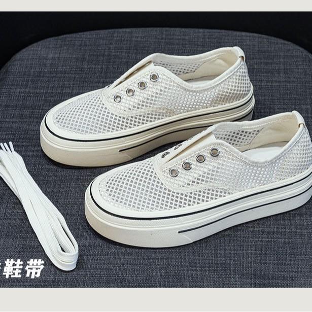 Thick-soled Sequined Mesh Breathable Board Shoes Children 2025 New Versatile Sports and Leisure One-pedal Mesh Shoes Little White Shoes