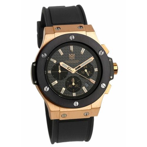 HYAKUICHI 101 Watch 100m Water Resistant Rubber Strap Carbon Dial Black x Pink Gold Men's