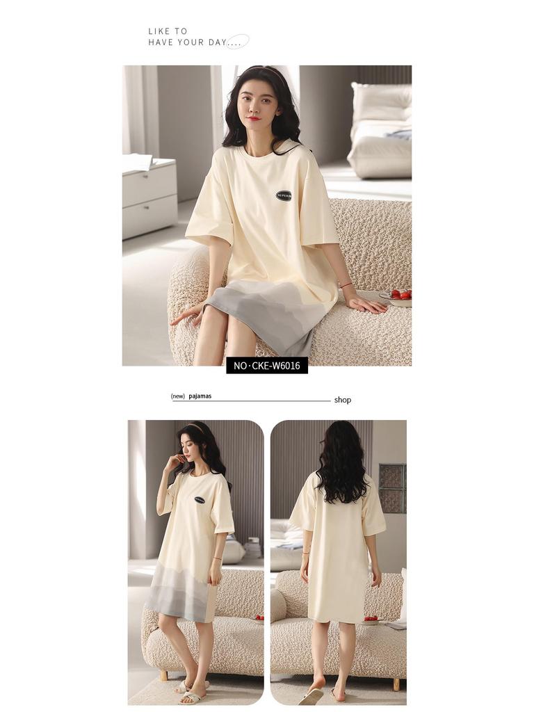Women's Summer Cotton Loose Casual Short Sleeve Nightdress