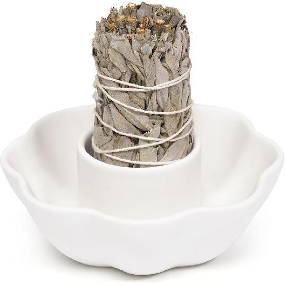 Sage Holder, White Sage Burner, Smudge Bowl, Palo Santo Holder, 3 in 1Incense Holder, Ceramic Incense Holder Bundle, White Sage Bundle Holder for