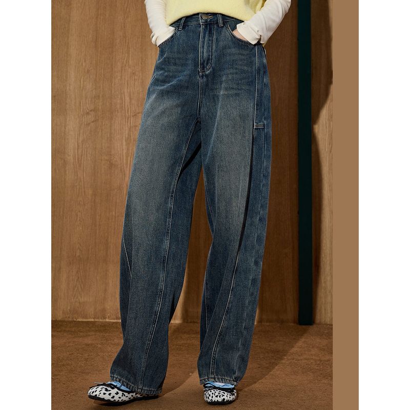 Coolhut Retro Washed High-Waisted Slimming Loose Versatile Fleece-Lined Scimitar Pants 2026 Winter Women's Jeans