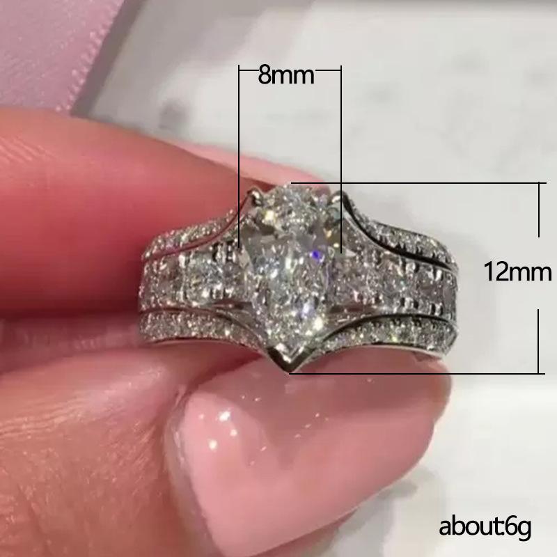 European And American Style Jewelry Classic Zircon Design Sense Inlaid Zircon Niche Design Bride Wedding 2-Piece Ring Set