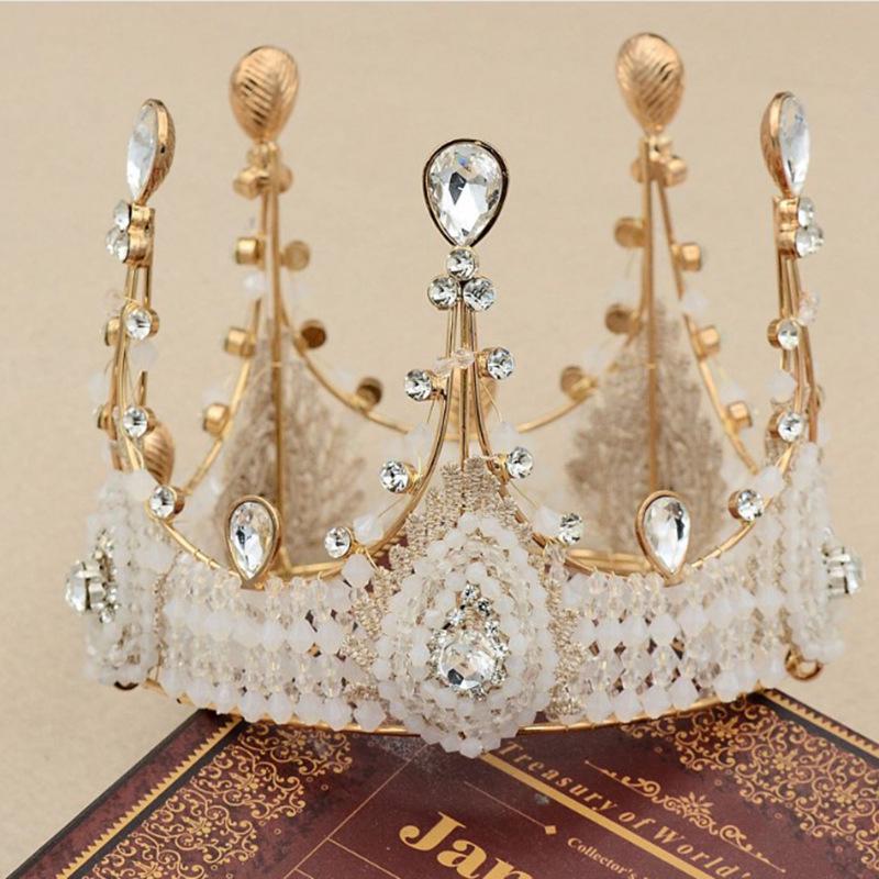 Хрустальная Европейская Королевская Корона для Торта - Ретро Ручная Работа Декорация Mini Small Round Silver Crown