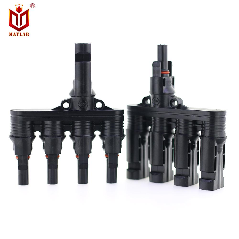 T-Type 4-to-1 MC4 Photovoltaic Connector, IP68 Waterproof, 1000V/50A