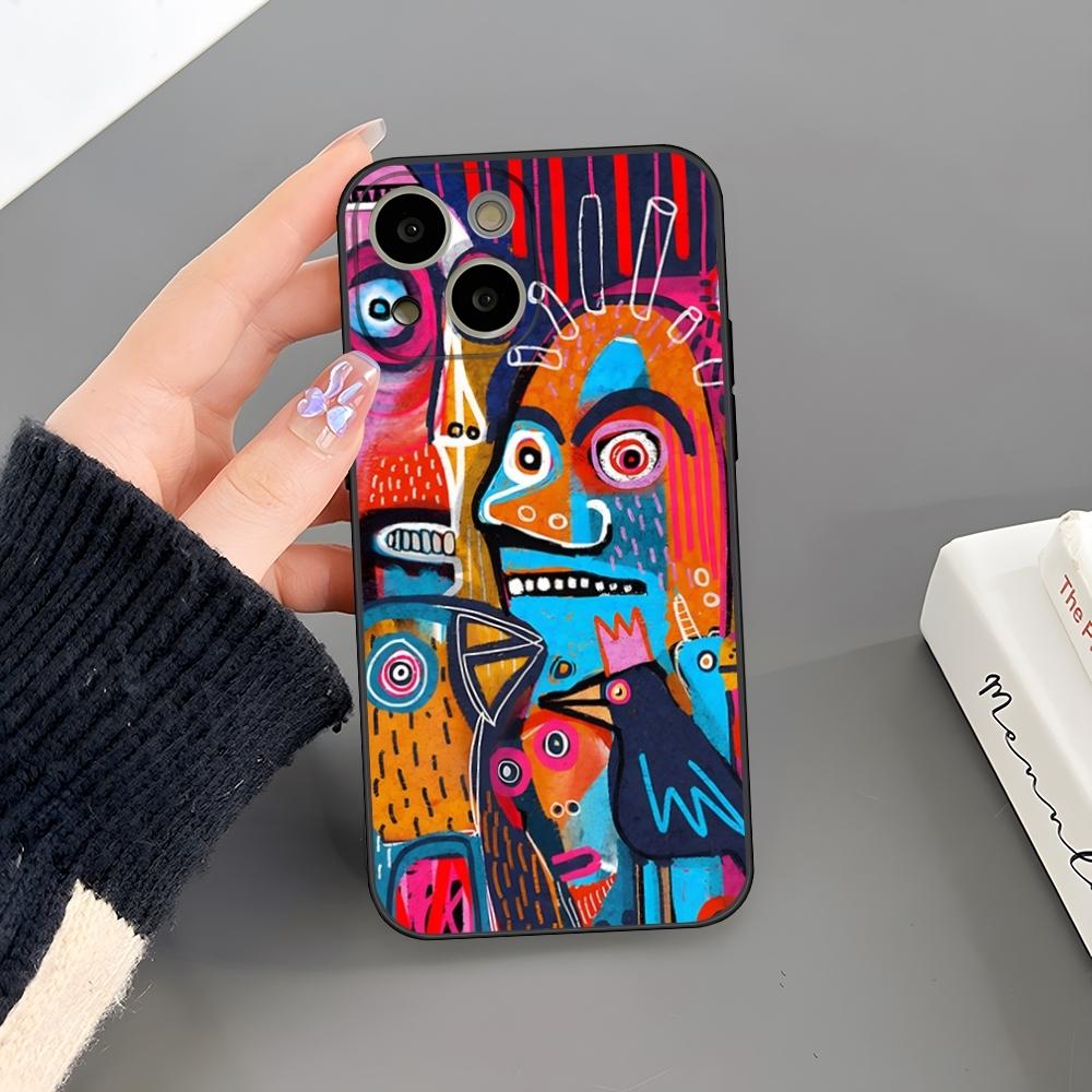 B-Basquiat Art Graffitis Phone Case For Iphone 15 Pro Max 14 Pro 16 Plus 12 13 11 Xr X Xs 8 7 Plus Silicone Back Cover