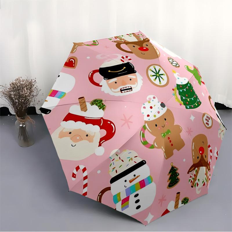 1pc Christmas Pattern Automatic Folding Umbrella - Portable Foldable Design with 8 Ribs, Durable Plastic & Iron Frame, Casual Outdoor Access
