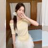 Korean Hottie Swinging Collar Revealing Collarbone Short-sleeved T-shirt Women's Summer New Slim-fit Design Pure Desire Style Beautiful Top