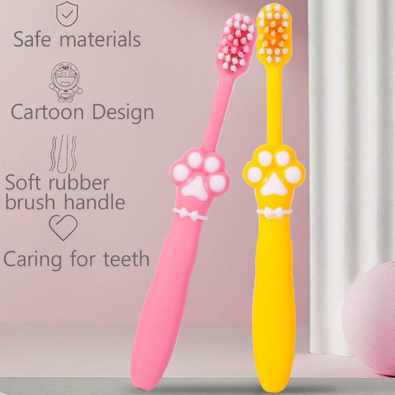 High End Soft Bristled Toothbrush For Children's Cartoon Cat Claw Design Soft Rubber Brush Handle Kids Household Toothbrush Set