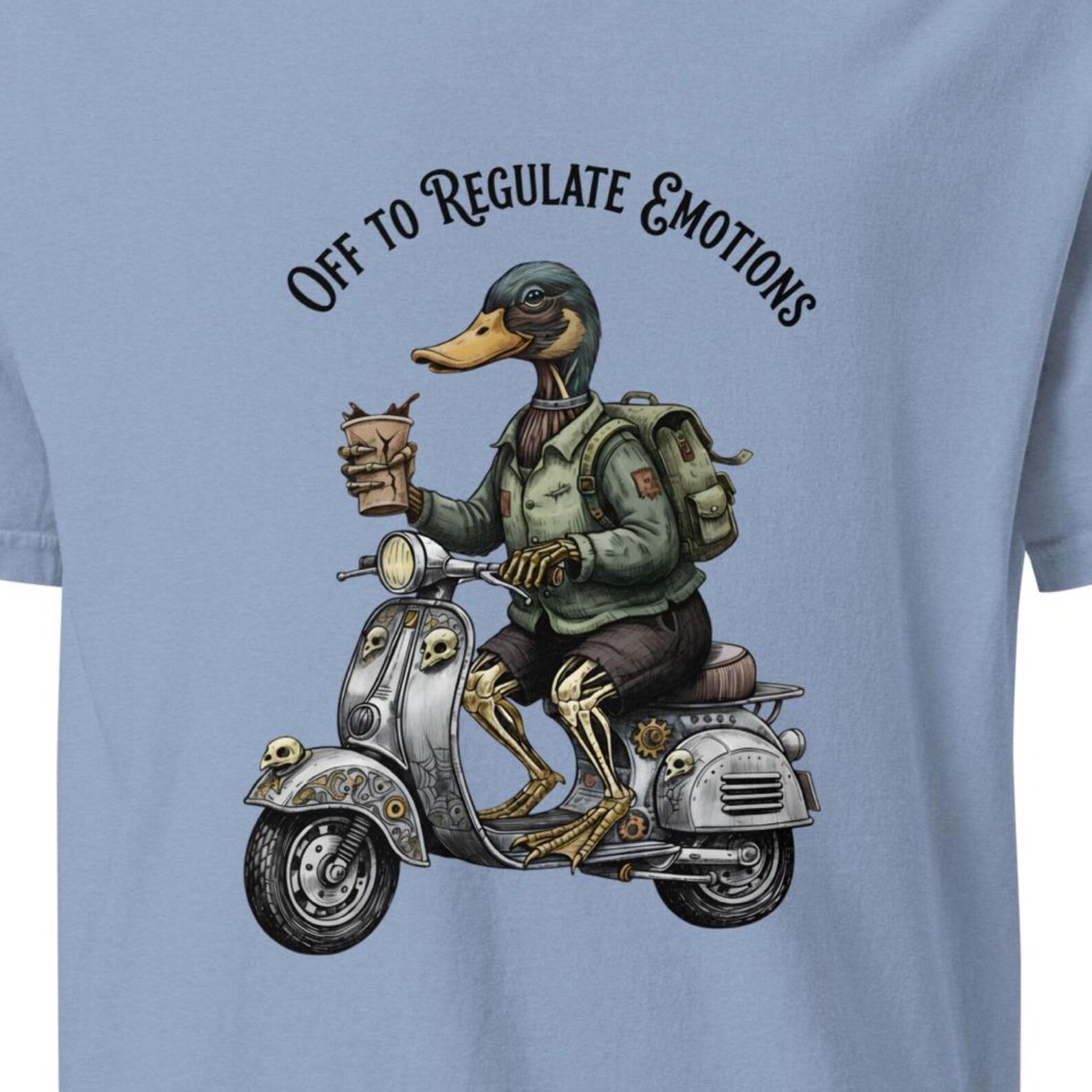 Steampunk Duck Scooter Shirt – Off to Regulate Emotions Graphic, Self Care T-Shirt 4XL