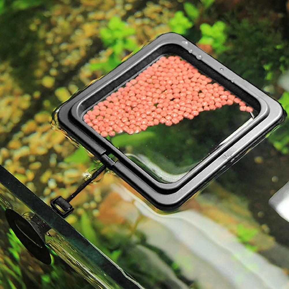10*10cm Fish Food Feeder Suction Cup Aquarium Feeding Ring Fish Tank Station Floating Food Tray Feeder Square Circle Accessory