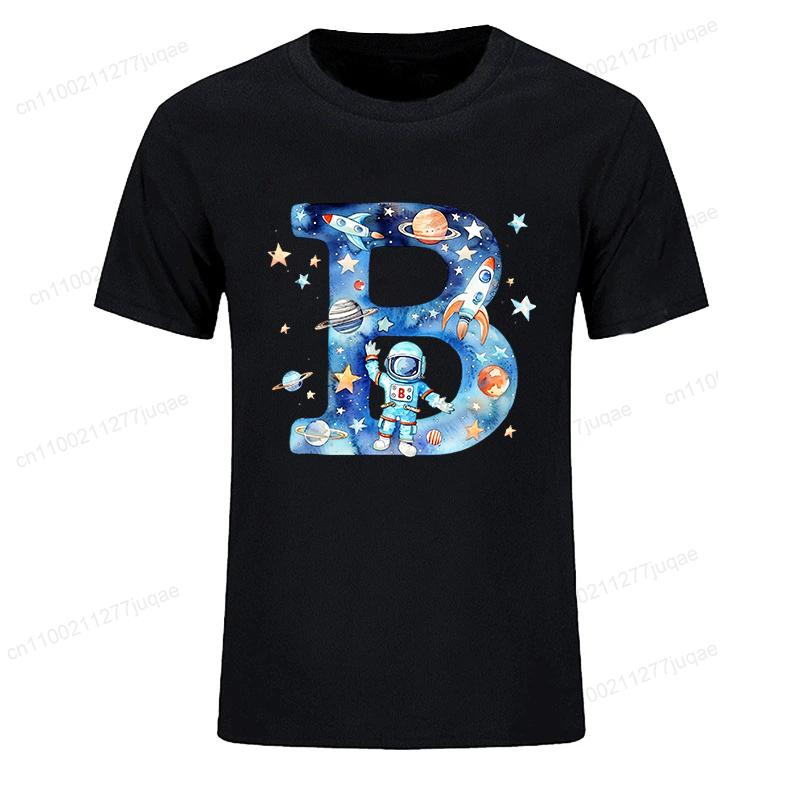 Summer Men's T-shirt Top Short Sleeved Fashionable Men's T-shirt Watercolor Space Letter Fun Men's T-shirt Boys and Children's T-shirt Casual Clothing