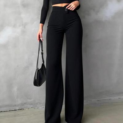Pantalones Rectos Negros de Cintura Alta para Mujer con Diseño de Cintura Asimétrica Pantalones de Cintura para Mujer
