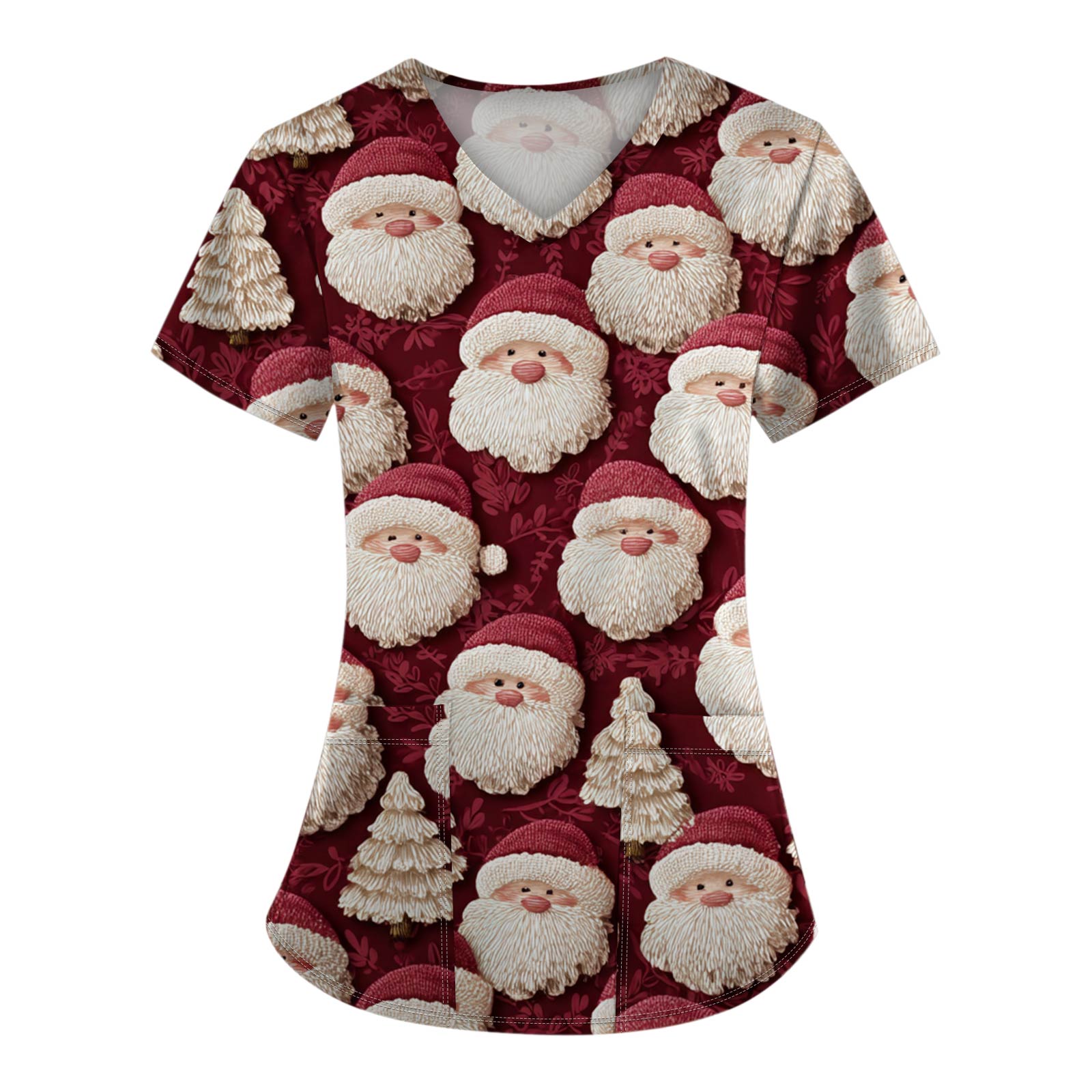 

Женские топы с короткими рукавами и v-образным вырезом с рождественским принтом, рабочая блузка с карманами XL белый