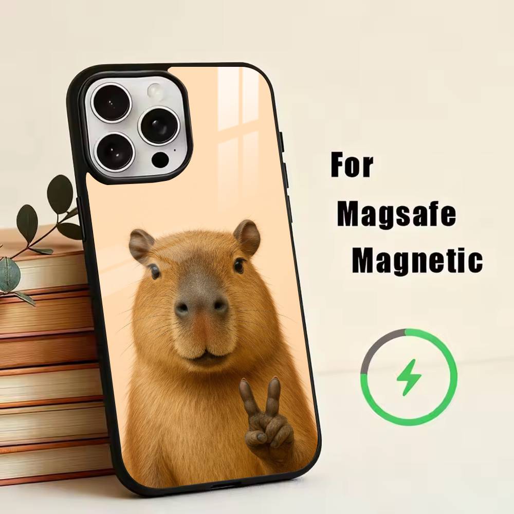 Süßes Capybara Handyhülle Für iPhone17,16,15,14,13,12,11 Plus,Pro Magnetisch mit Magsafe Kabellosem Laden