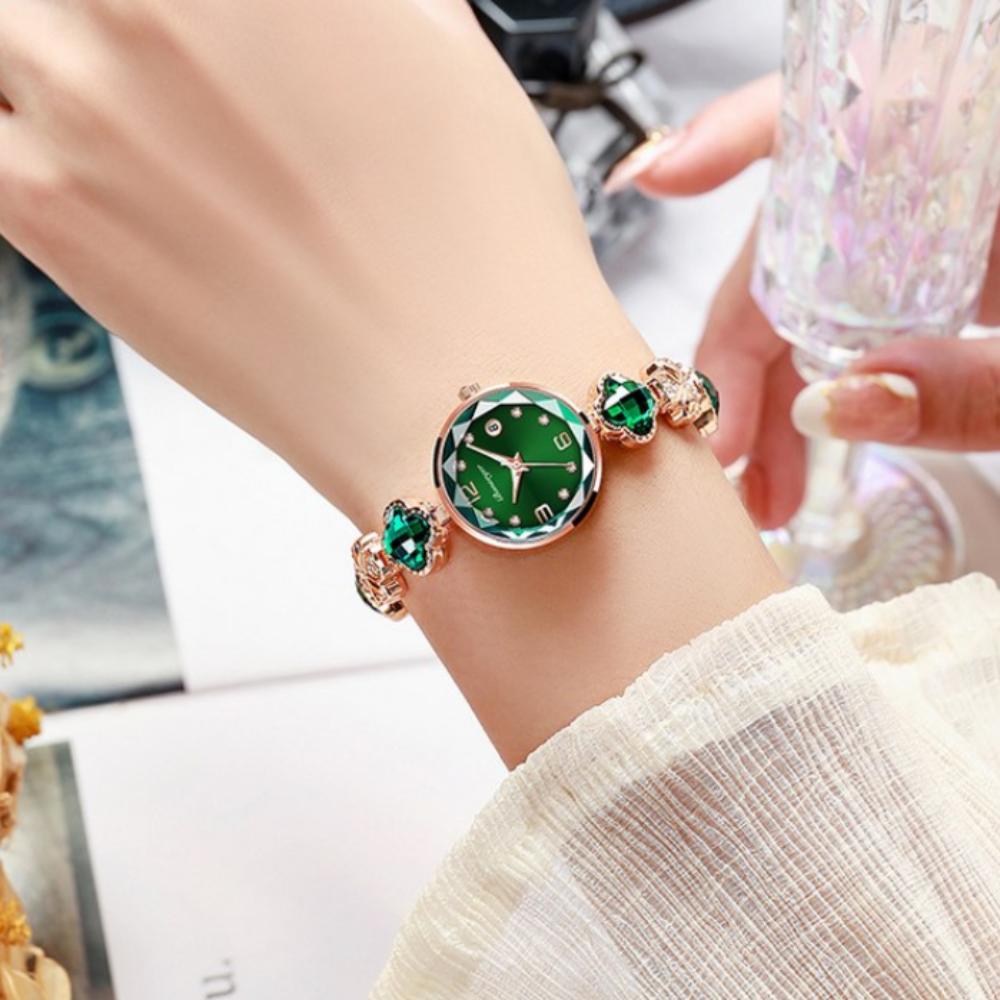 Bonarger Women's Clover Diamond Bracelet Quartz Movement Luminous Waterproof Calendar Watch B3590L (4 Color)