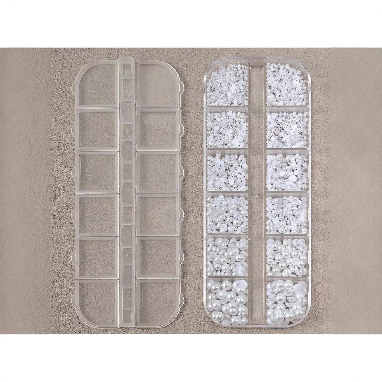 12-Grid Semi-Circular Pearl & Peach Heart Nail Art Set - Coffee Color 3D High-Gloss Accessories