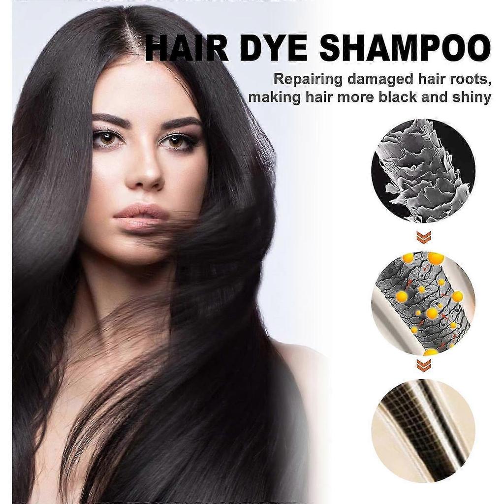Black Hair Dye Shampoo 3 In 1 Champu Para Canas for Gray Coverage, Black Pure Nature_i*