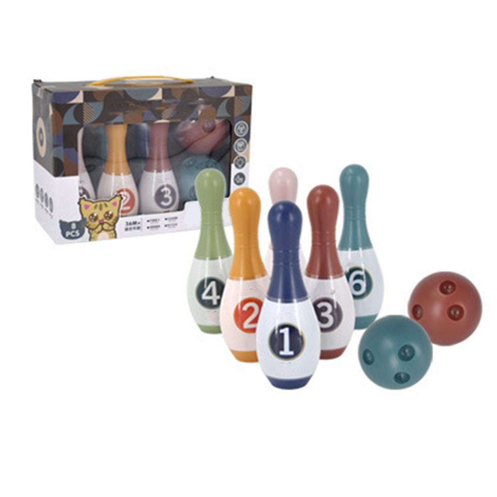 Kids Bowling Set 6PCS Pins and 2PCS Balls Educational Toddlers Mini Bowling Toys for Indoor Outdoor