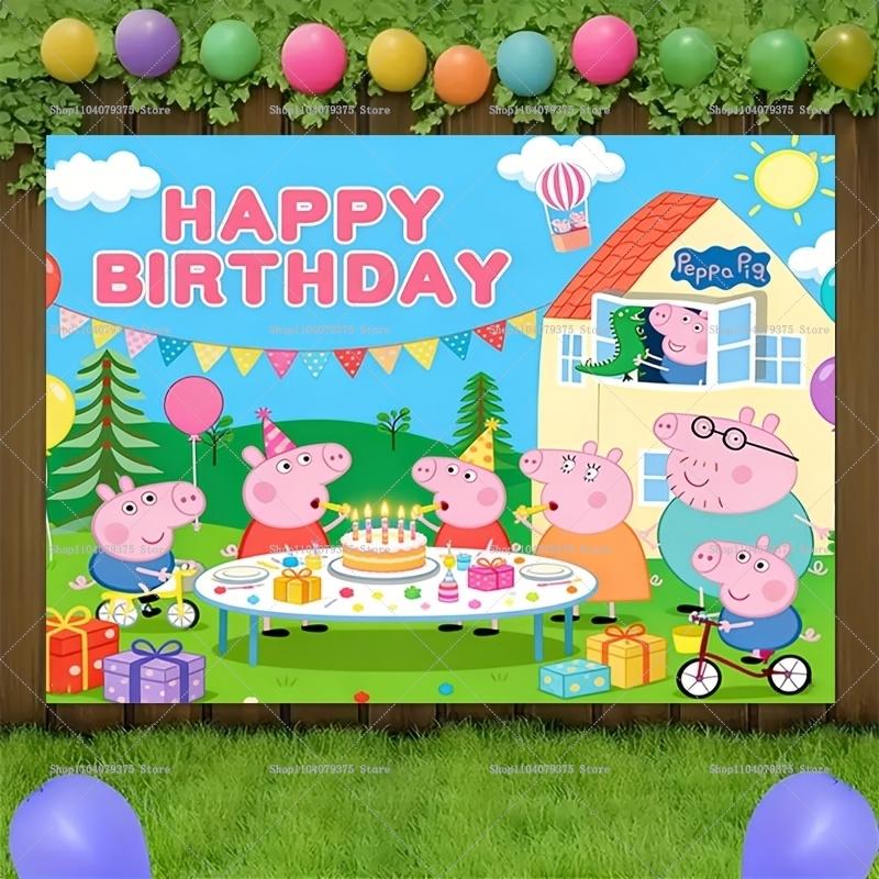 Happy Birthday Peppa Pig Image Backgrounds, Suitable For Boys And Girls, Parties, Parties And Birthday Celebration Banners.