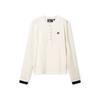 Heritage Color Block Henley Ribbed Fashion Versatile T-Shirt Women Tops Egrets-White F11W648201FWT